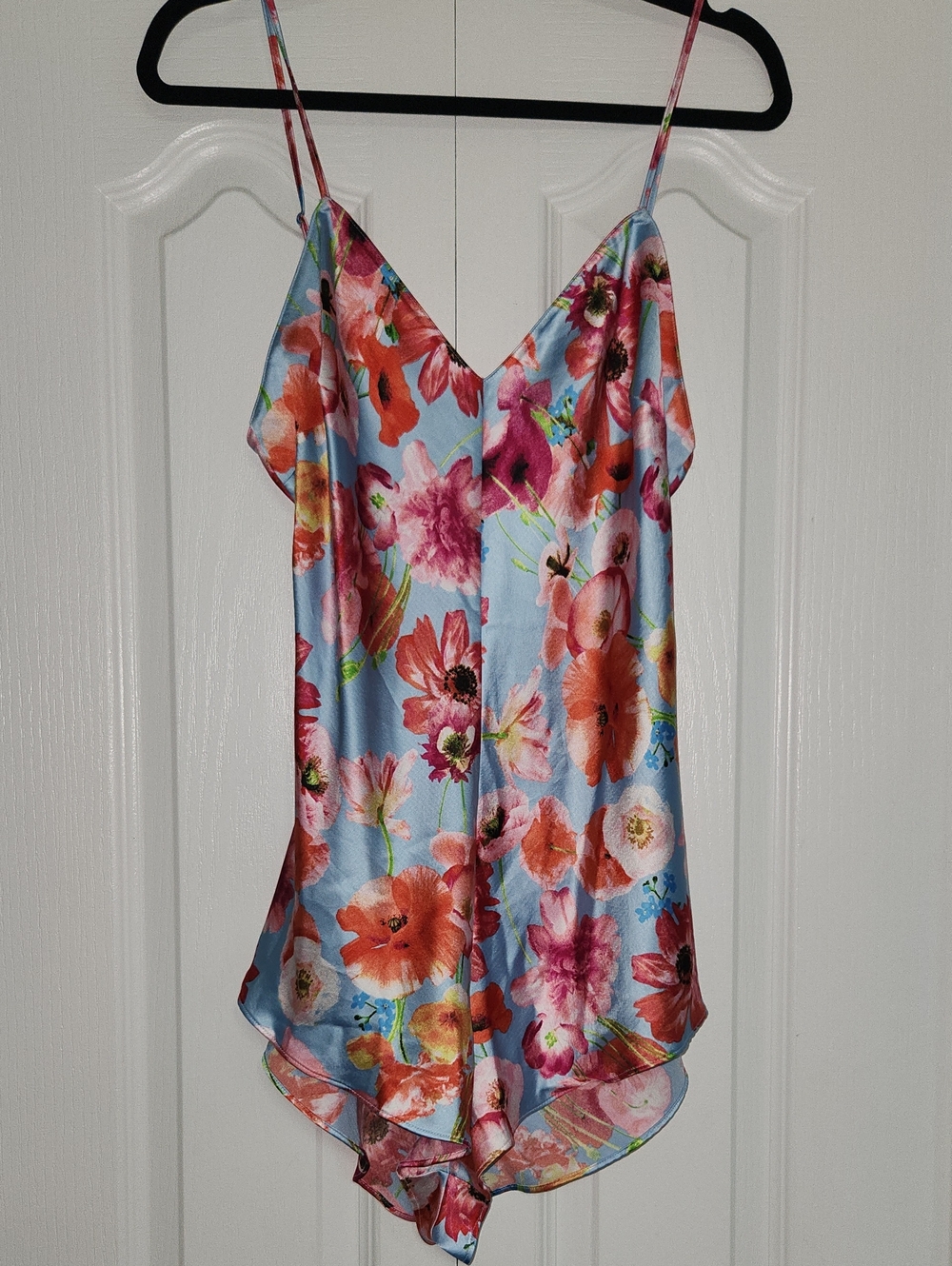 Victoria's Secret Blue Floral Satin Slip Romper